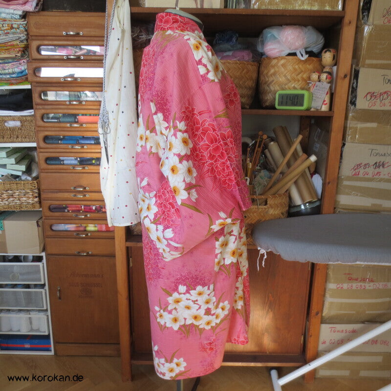Yukata Narzissen Kimono, reine Baumwolle, gekürzt, Morgenmantel