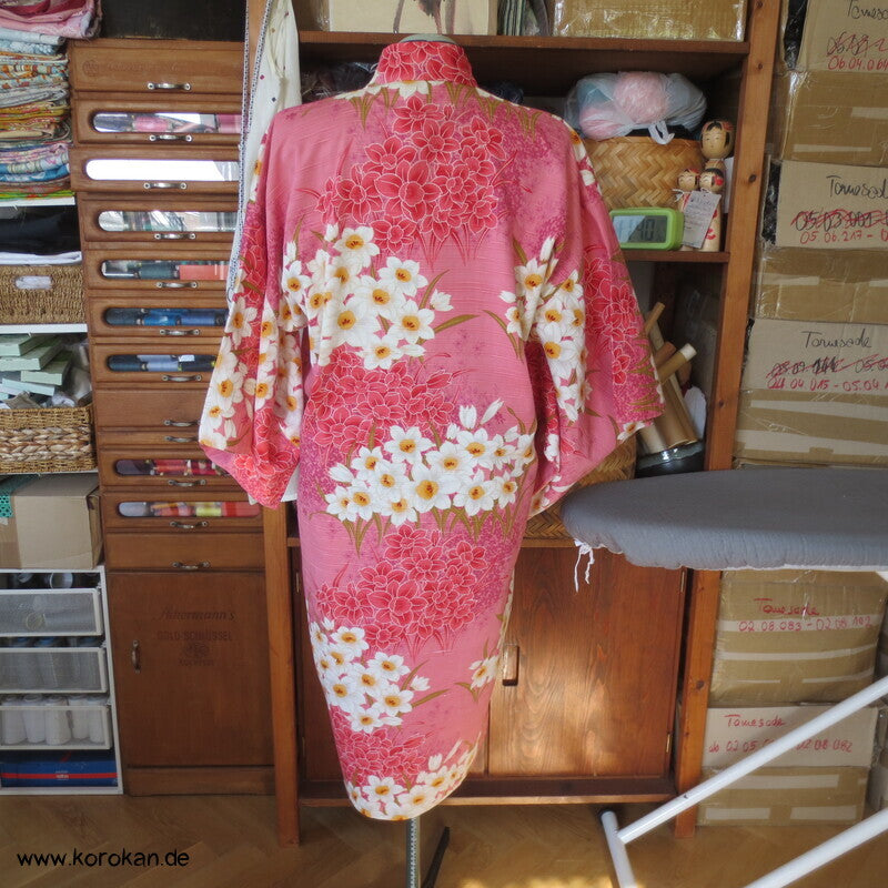 Yukata Narzissen Kimono, reine Baumwolle, gekürzt, Morgenmantel