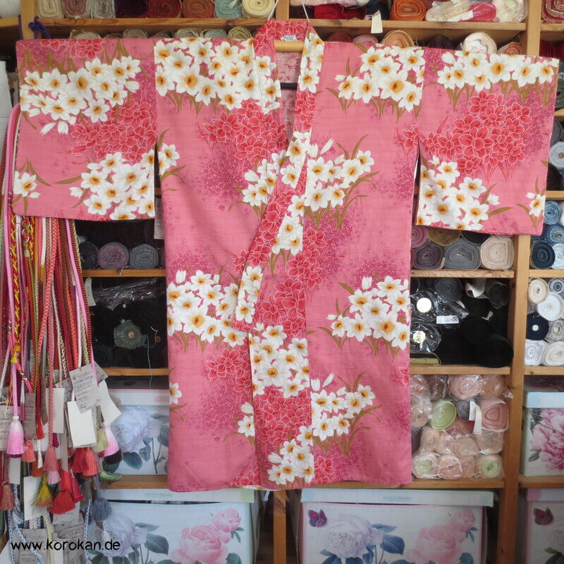 Yukata Narzissen Kimono, reine Baumwolle, gekürzt, Morgenmantel