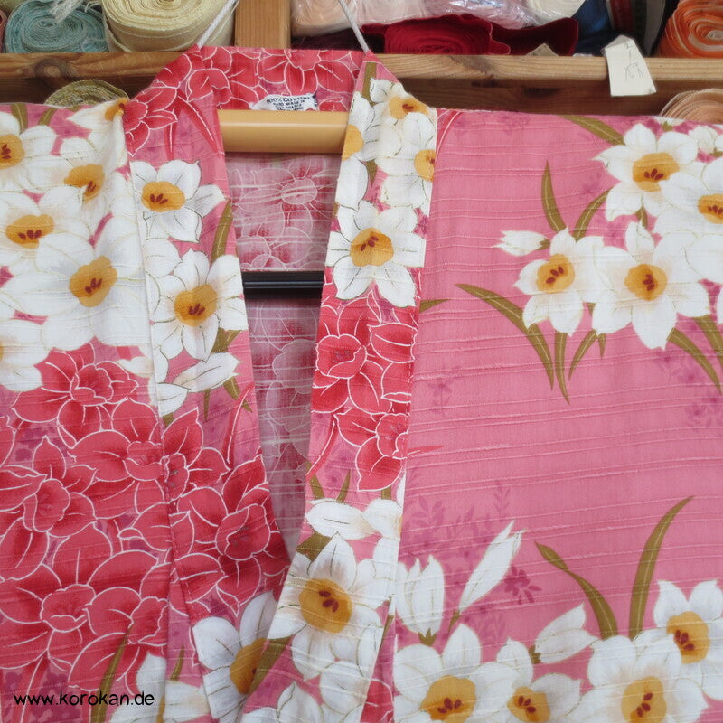 Yukata Narzissen Kimono, reine Baumwolle, gekürzt, Morgenmantel