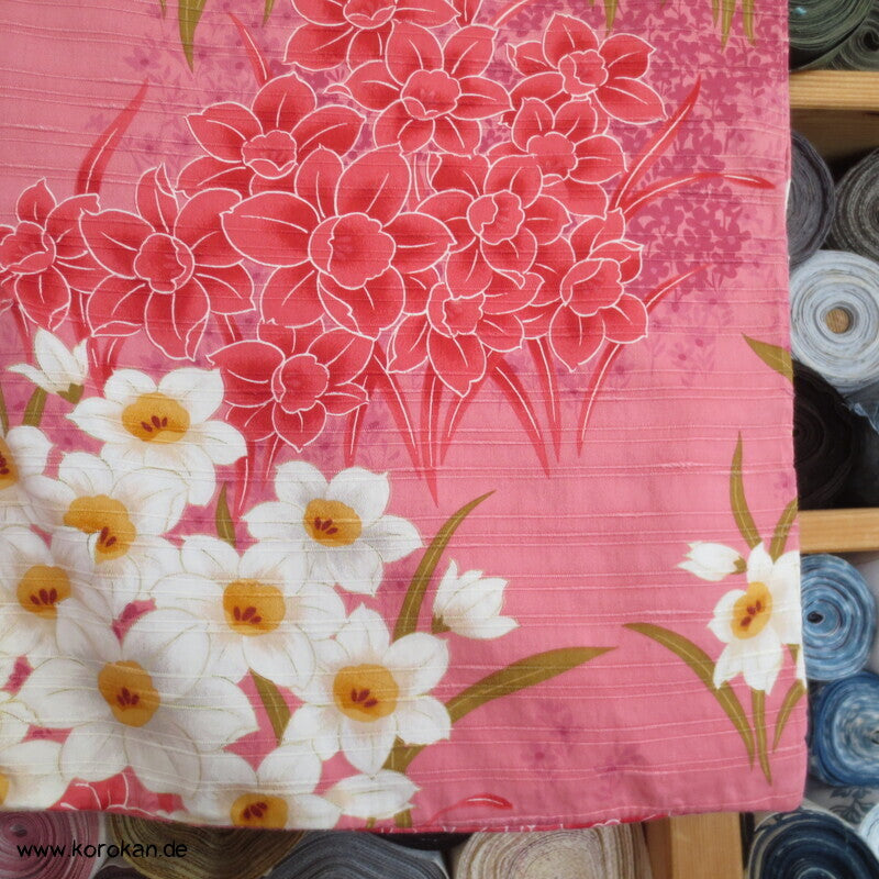 Yukata Narzissen Kimono, reine Baumwolle, gekürzt, Morgenmantel