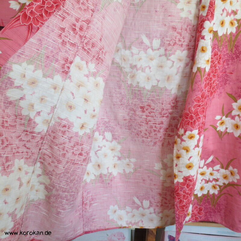 Yukata Narzissen Kimono, reine Baumwolle, gekürzt, Morgenmantel