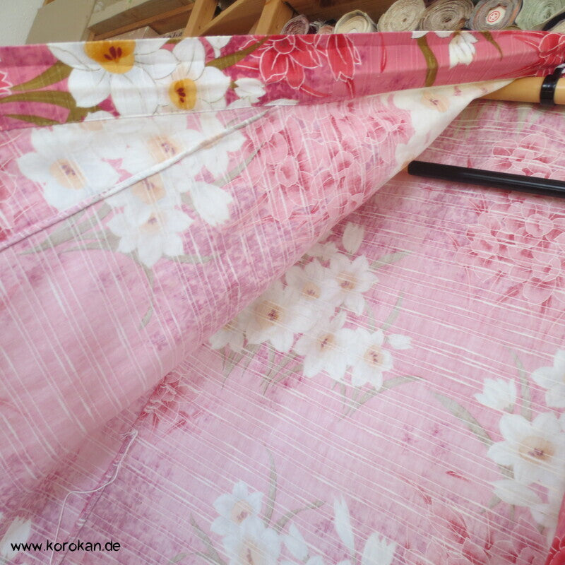 Yukata Narzissen Kimono, reine Baumwolle, gekürzt, Morgenmantel