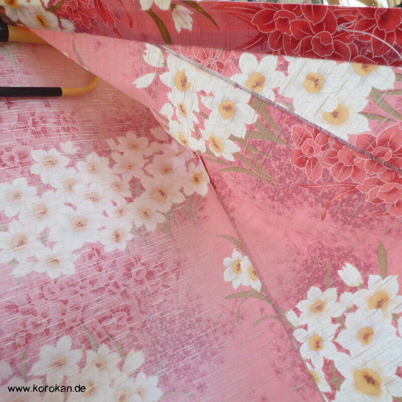 Yukata Narzissen Kimono, reine Baumwolle, gekürzt, Morgenmantel