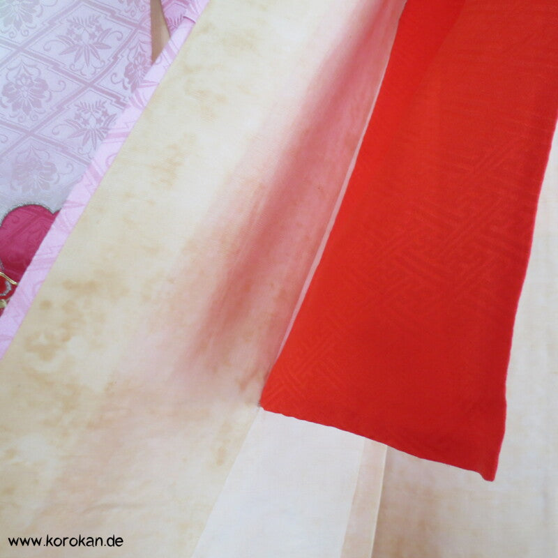 rosa mit Golddruck/ -stickerei Furisode Kimono