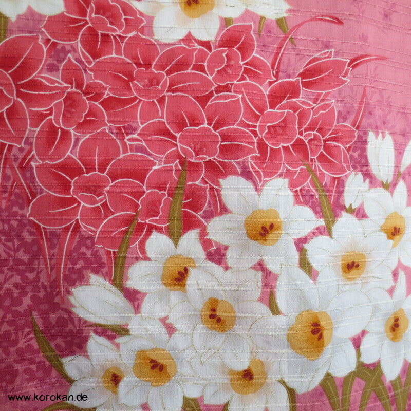 Yukata Narzissen Kimono, reine Baumwolle, gekürzt, Morgenmantel