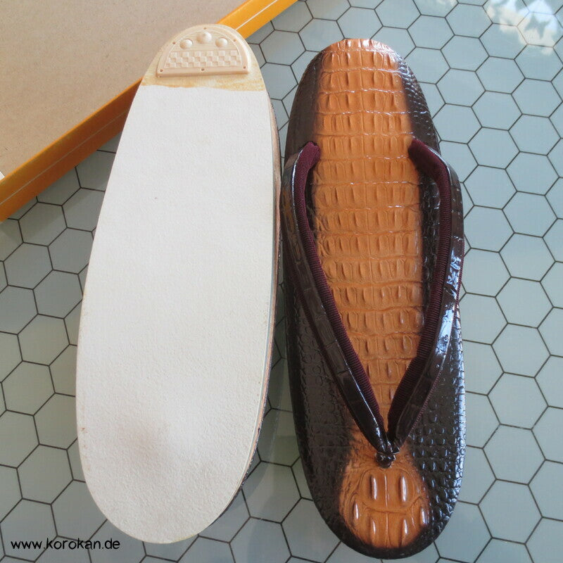 japanische Kroko Zori Zehensteg Sandalen mit Korksohle und Stoffriemen