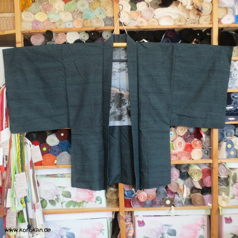 schwarzgrüne Fushi Tsumugi Seide Haori Männer Kimono Jacke, Brückenmotiv