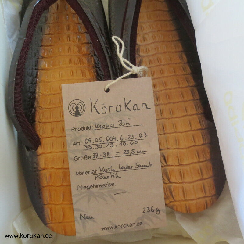 japanische Kroko Zori Zehensteg Sandalen mit Korksohle und Stoffriemen