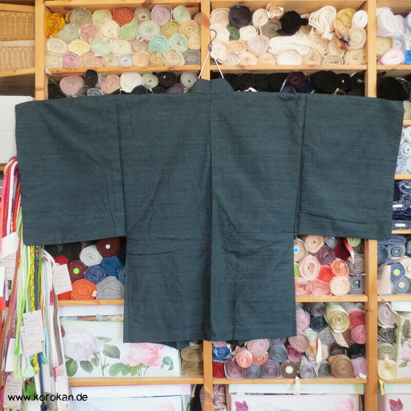 schwarzgrüne Fushi Tsumugi Seide Haori Männer Kimono Jacke, Brückenmotiv