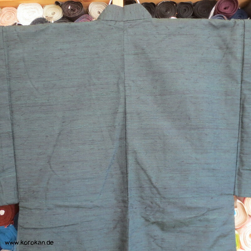 schwarzgrüne Fushi Tsumugi Seide Haori Männer Kimono Jacke, Brückenmotiv