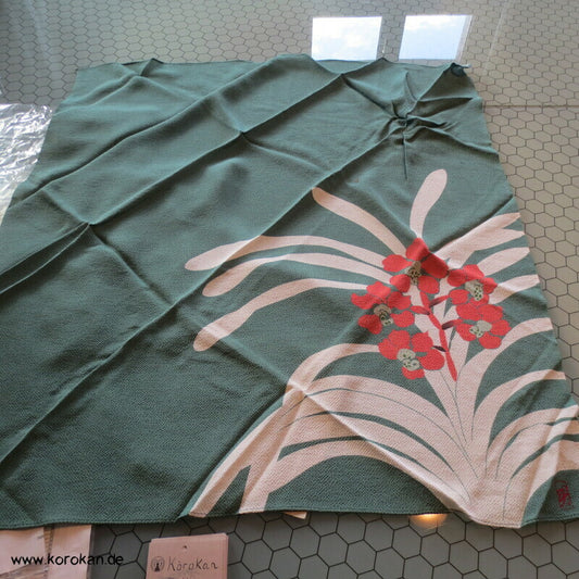 Furoshiki, Vintage unbenutzt, Orchidee, reine Seide