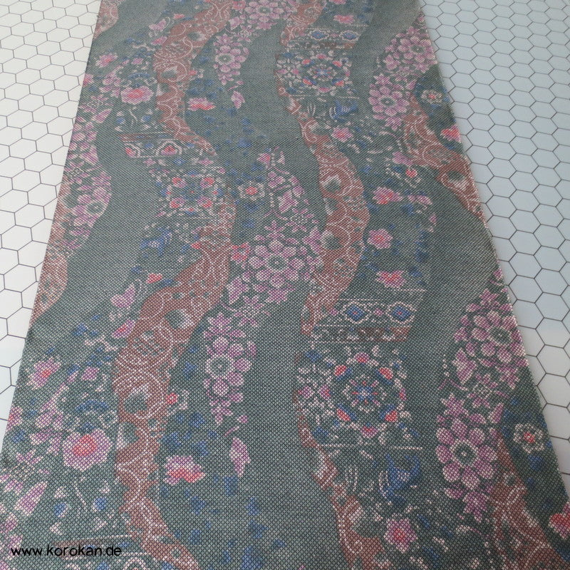 Michinagadori Druck Tsumugi Kimono Seide
