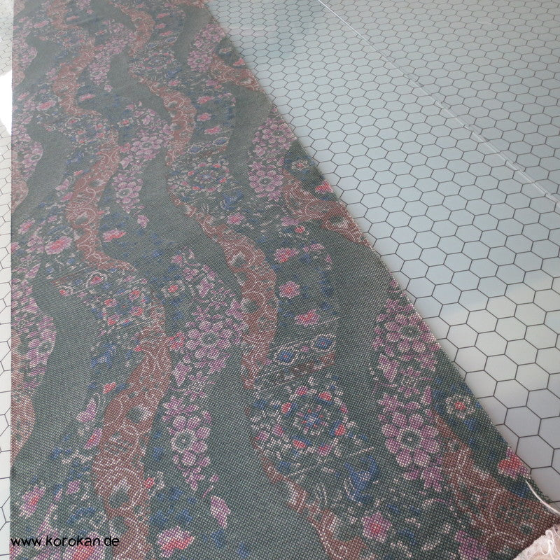 Michinagadori Druck Tsumugi Kimono Seide