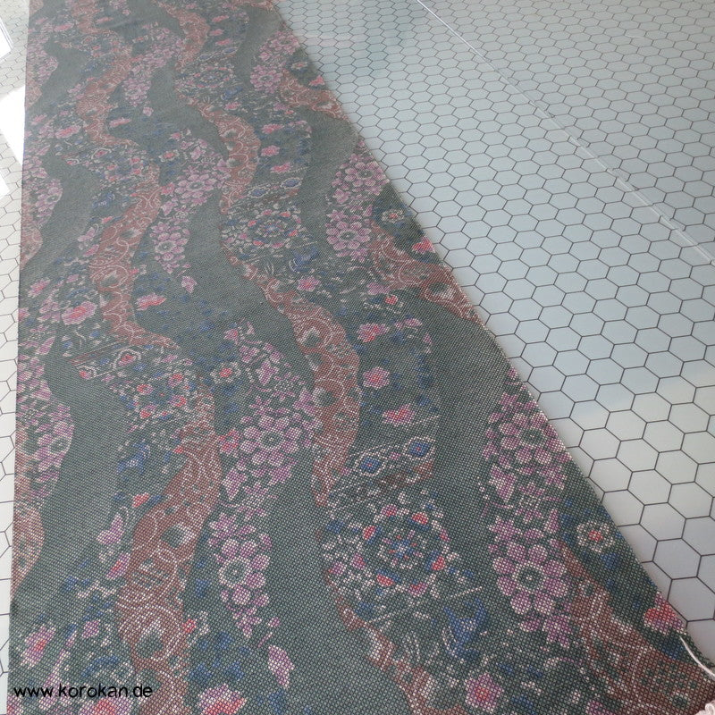 Michinagadori Druck Tsumugi Kimono Seide