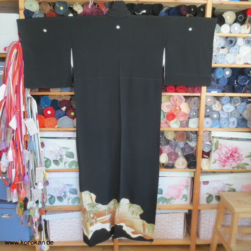 bestickter Bambuswald Seidencrepe Tomesode Kimono
