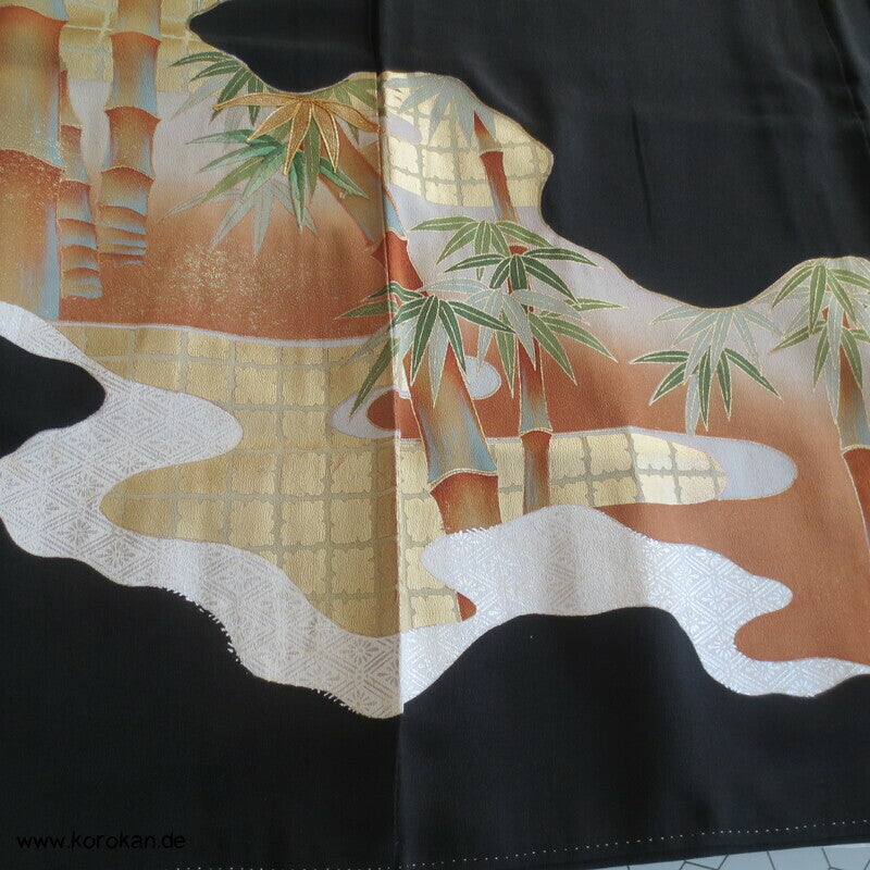 bestickter Bambuswald Seidencrepe Tomesode Kimono