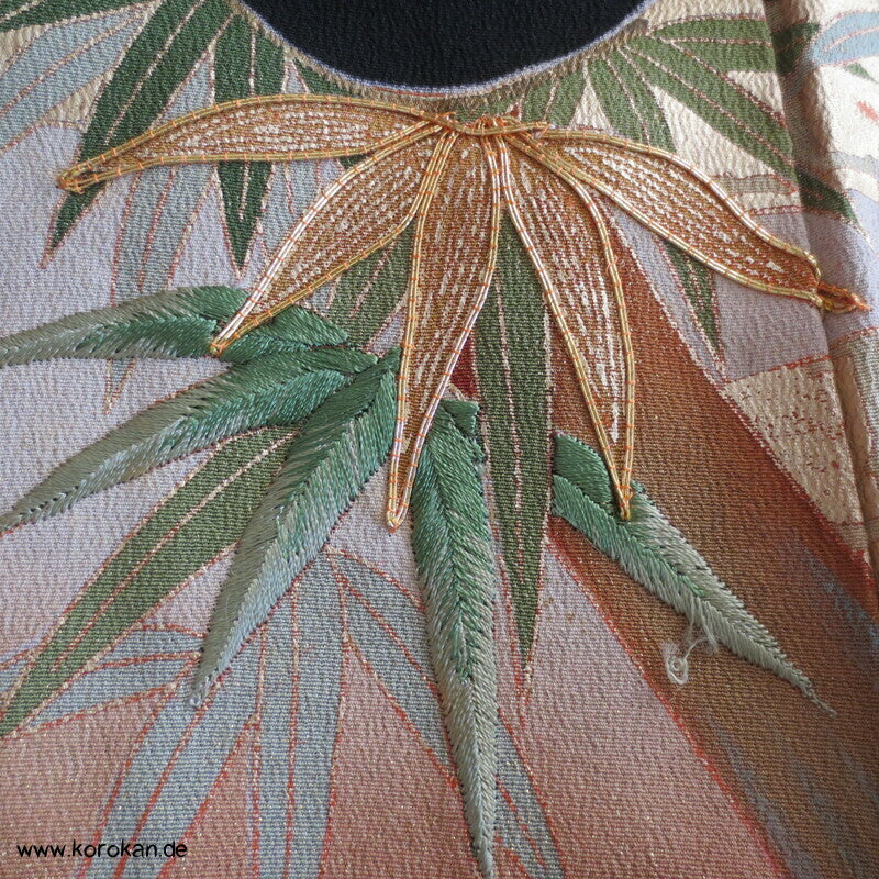 bestickter Bambuswald Seidencrepe Tomesode Kimono