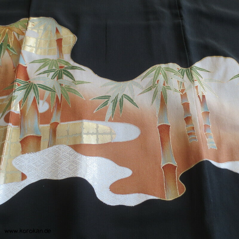 bestickter Bambuswald Seidencrepe Tomesode Kimono