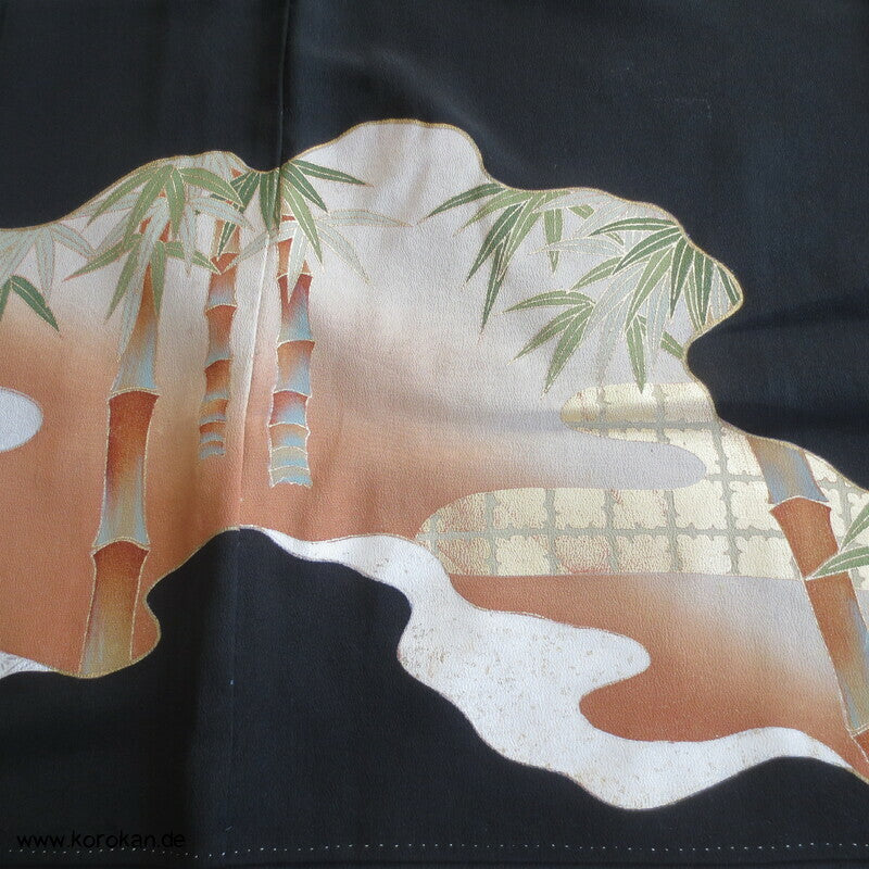 bestickter Bambuswald Seidencrepe Tomesode Kimono
