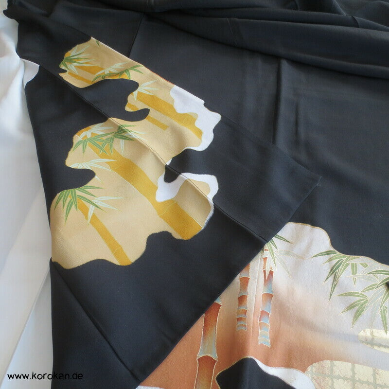 bestickter Bambuswald Seidencrepe Tomesode Kimono