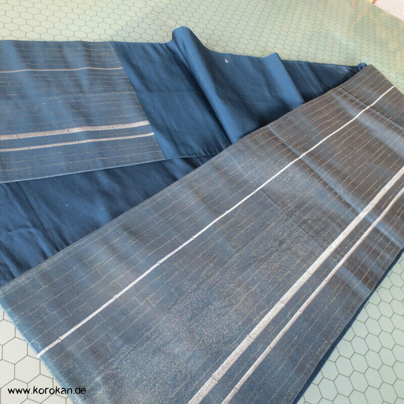 Bambusstreifen indigo - silber Fukuro Obi