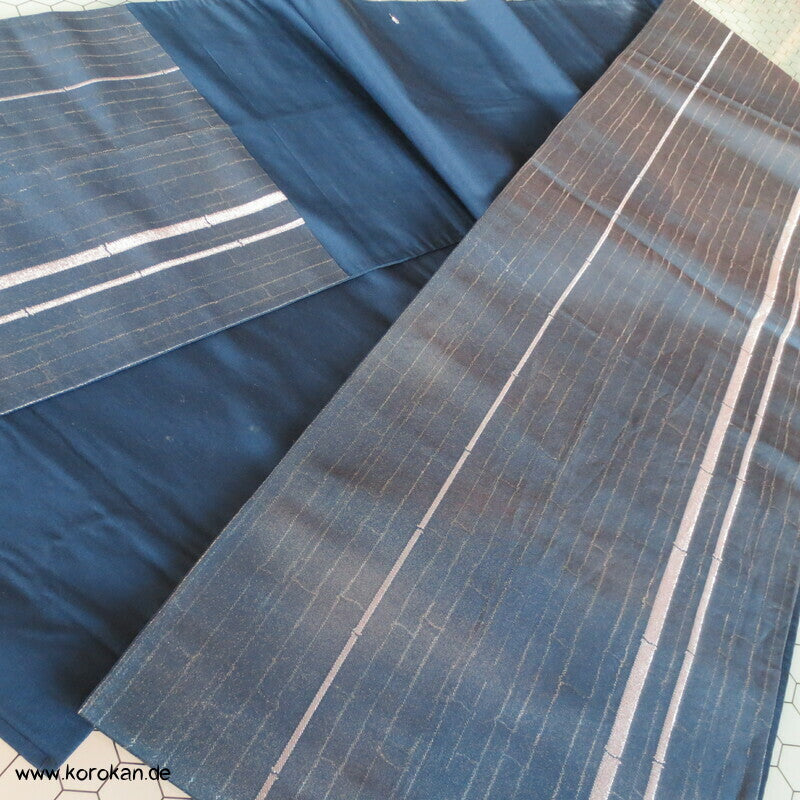 Bambusstreifen indigo - silber Fukuro Obi